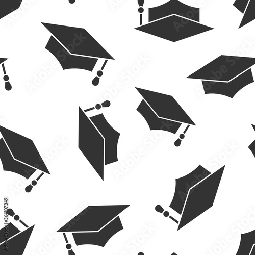 Graduation hat icon in flat style. Student cap vector illustration on white isolated background. University seamless pattern business concept.