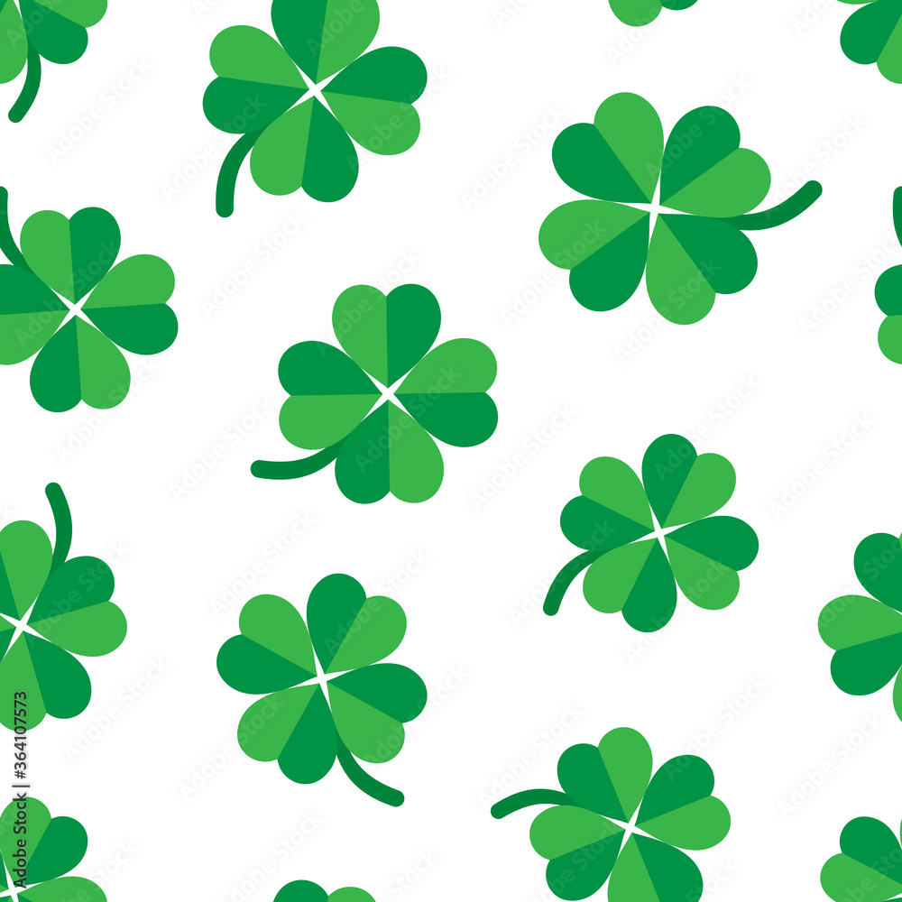 Four leaf clover icon in flat style. St Patricks Day vector illustration on white isolated background. Flower shape seamless pattern business concept. Four leaf clover icon in flat style. St Patricks Day vector illustration on white isolated background. Flower shape seamless pattern business concept.