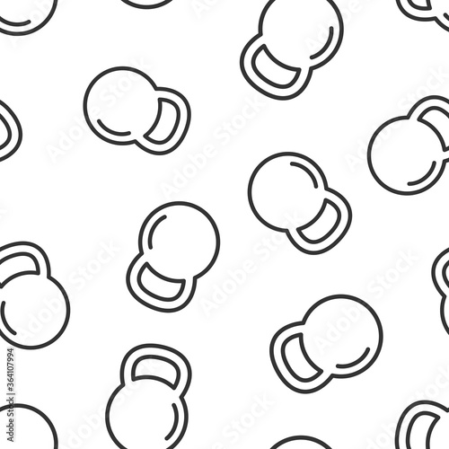 Kettlebell icon in flat style. Barbell sport equipment vector illustration on white isolated background. Dumbbell seamless pattern business concept.