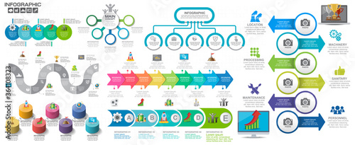 Timeline infographics design template with 7 options, process diagram. photo