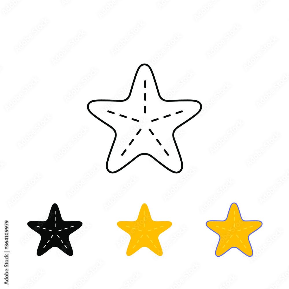 Starfish for summer design elements. underwater invertebrate ocean animal. silhoutte of Star fish Marine beach icon for logo Apps, Website . Vector illustration. Design on white background. EPS10 Starfish for summer design elements. underwater invertebrate ocean animal. silhoutte of Star fish Marine beach icon for logo Apps, Website . Vector illustration. Design on white background. EPS10