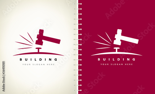 Construction logo. Hammer and nail vector.
