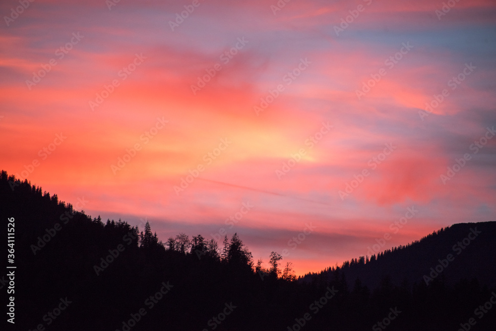 Abendrot in Krün, Bayern, Deutschland