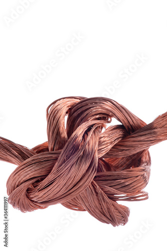 Knot of copper wire isolated on white background