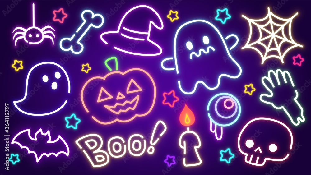 ネオン風のハロウィンモチーフ背景 ネオン風のハロウィンモチーフ背景