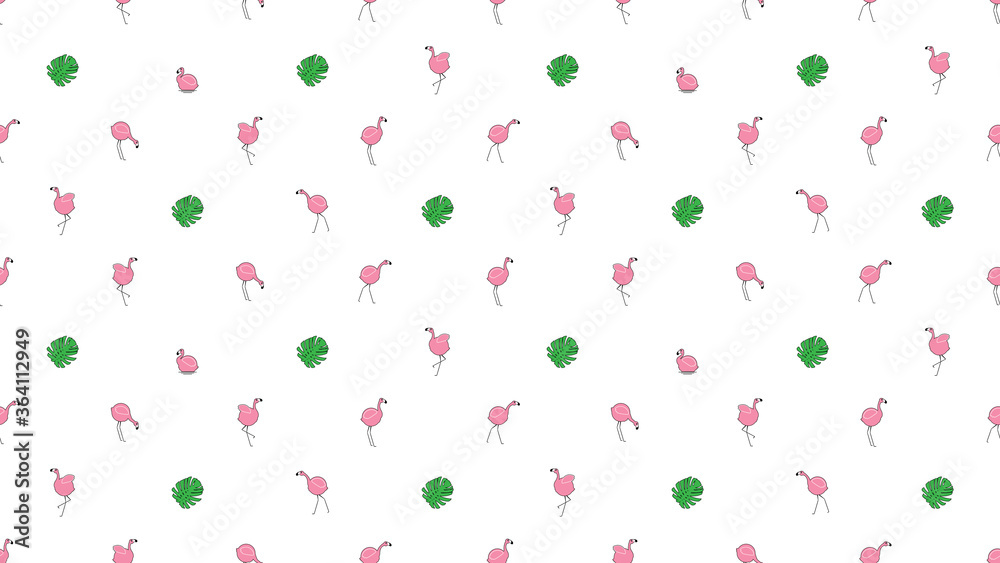Bird seamless pattern, Cute Flamingo on white wallpaper. 