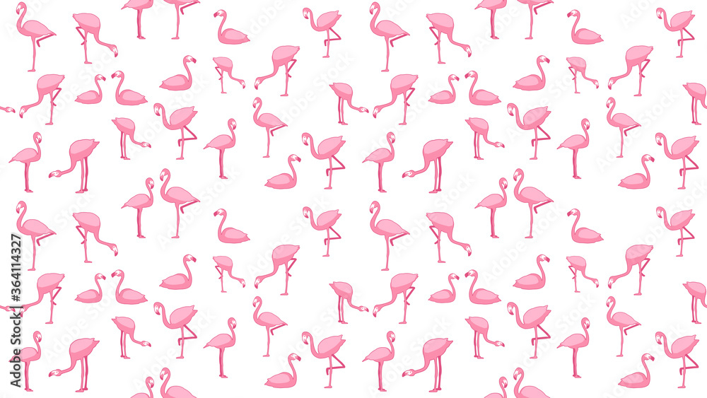 Bird seamless pattern, Flamingo on white wallpaper. 