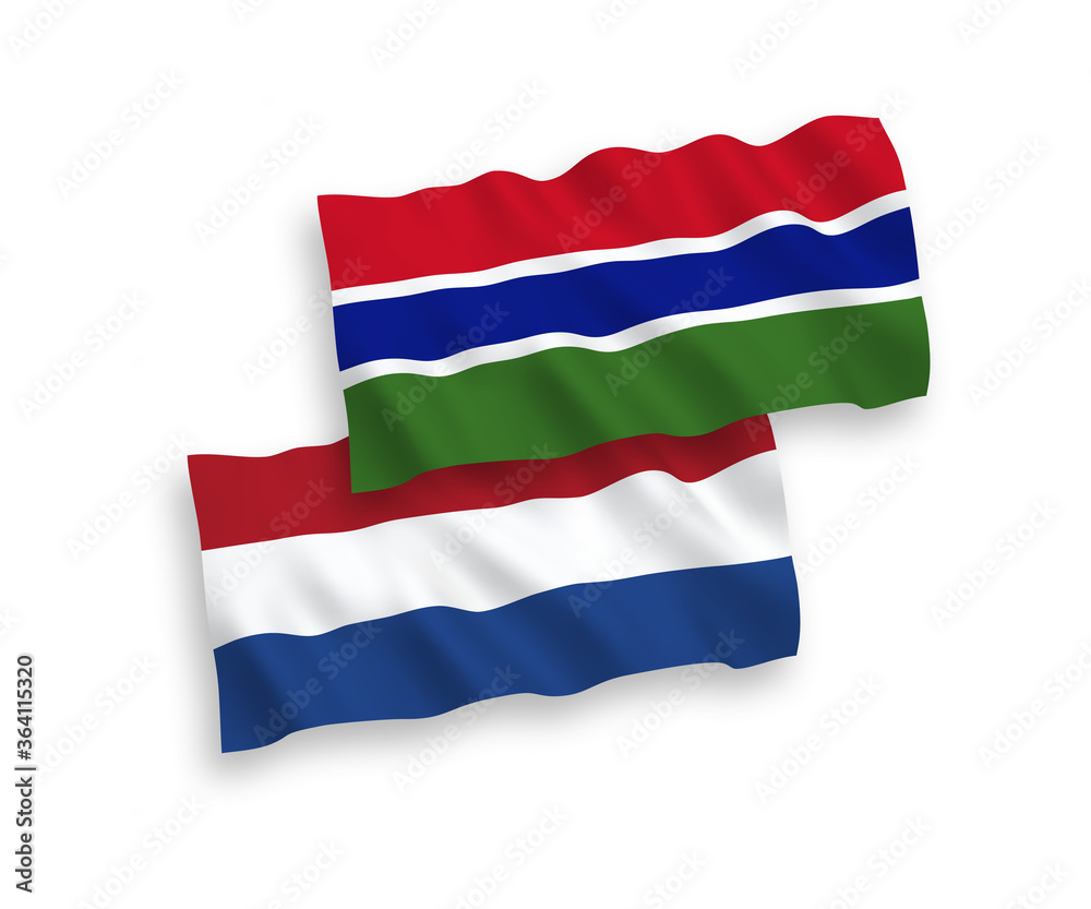Flags of Republic of Gambia and Netherlands on a white background Flags of Republic of Gambia and Netherlands on a white background