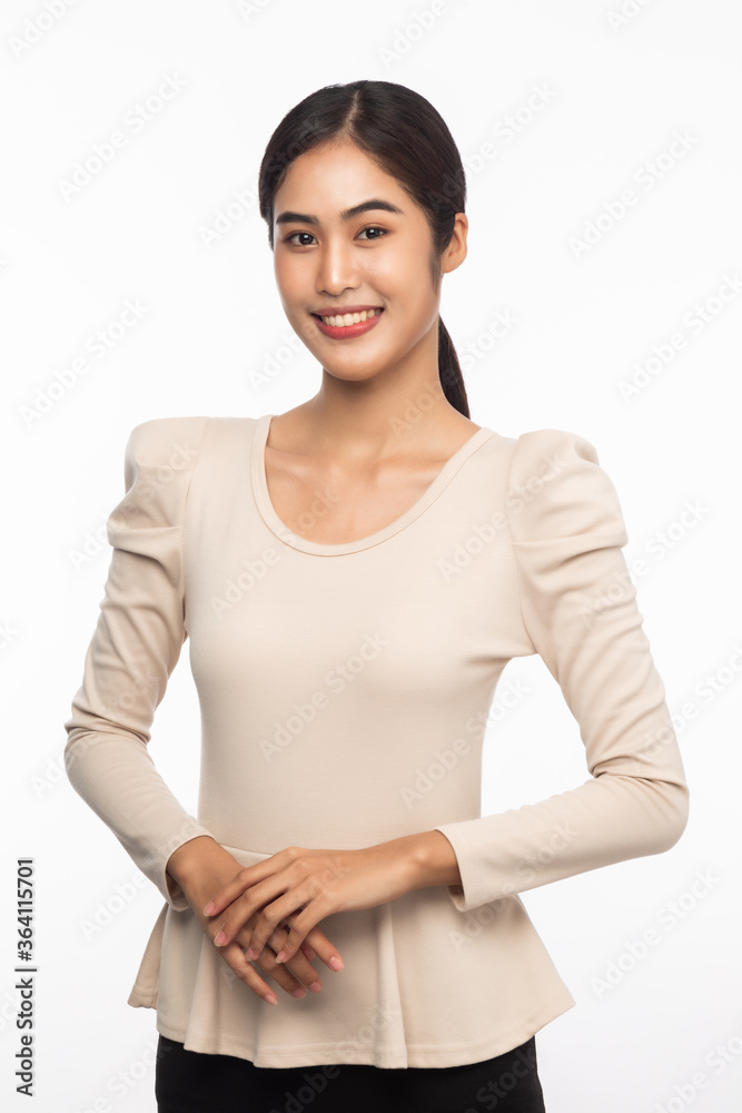 Portrait of young asian business woman looking at camera isolated on white background. Portrait of young asian business woman looking at camera isolated on white background.