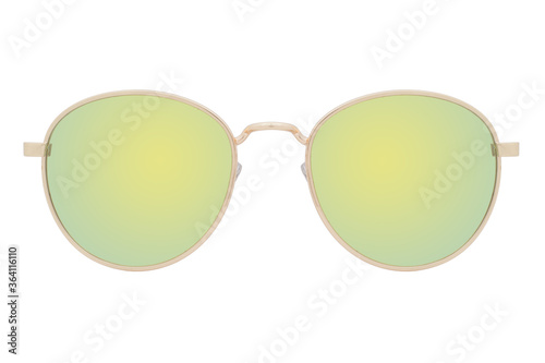 Obraz na płótnie Sunglasses with a gold frame and yellow lens isolated on white background. w salonie