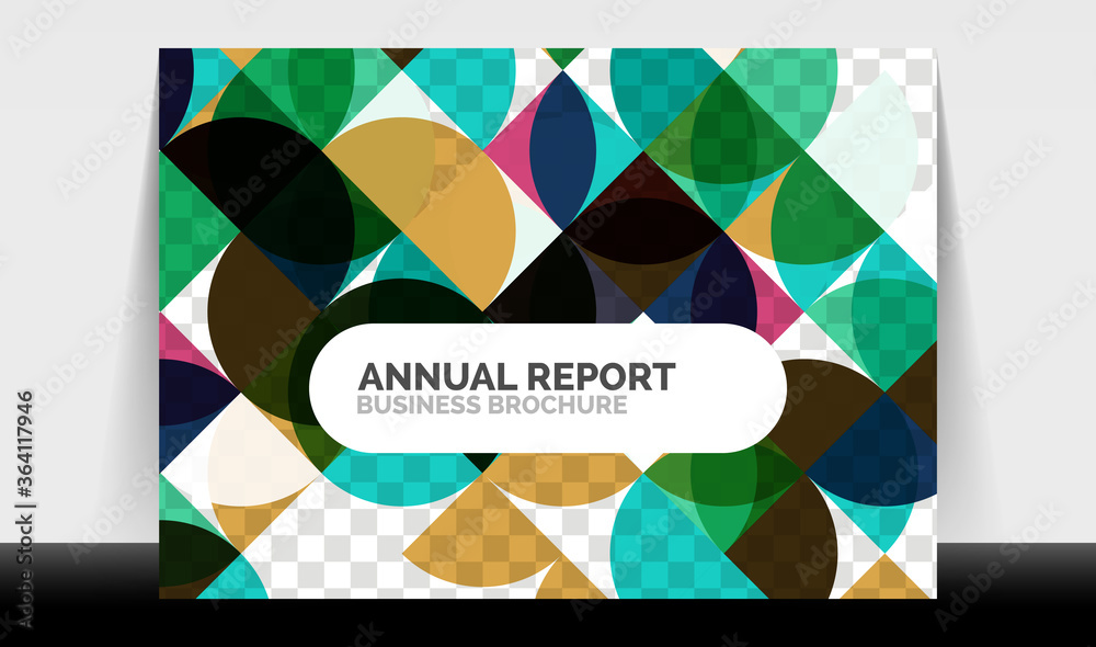 Horizontal A4 business flyer annual report template, circles and triangle style shapes modern geometric design for brochure layout, magazine or booklet Horizontal A4 business flyer annual report template, circles and triangle style shapes modern geometric design for brochure layout, magazine or booklet