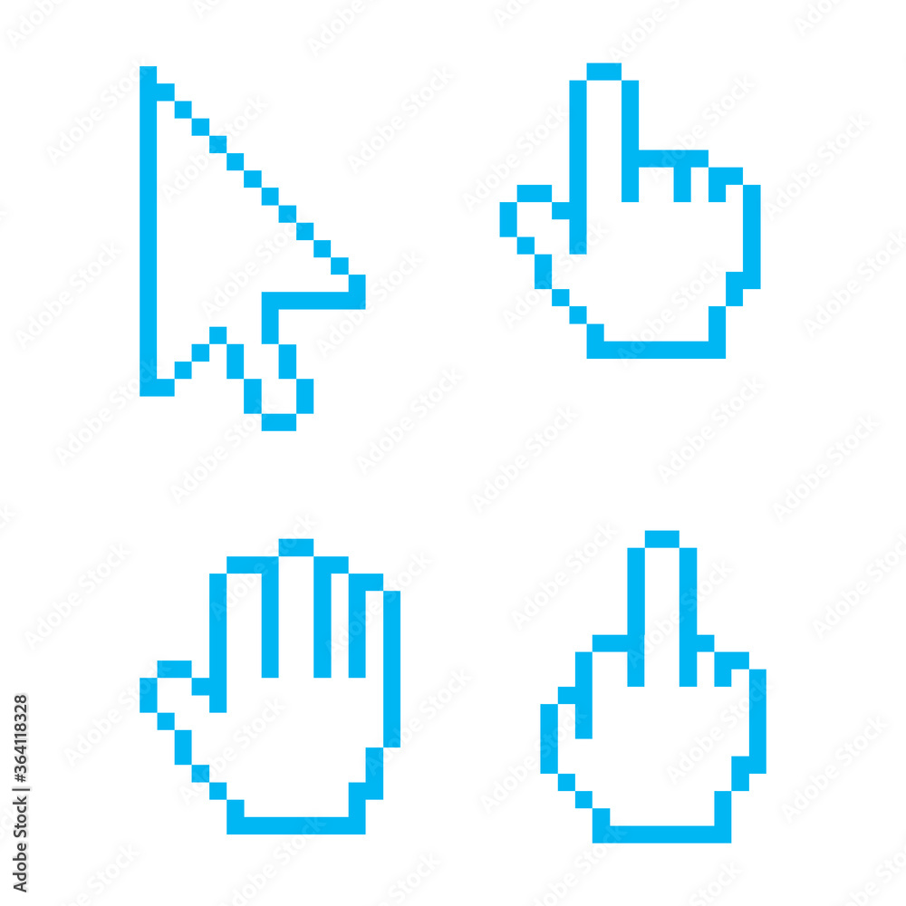 set of vector images of cursors and gestures. Set of pixel art style icons. set of vector images of cursors and gestures. Set of pixel art style icons.