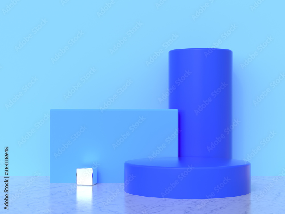 blue wall abstract geometric shape set 3d rendering