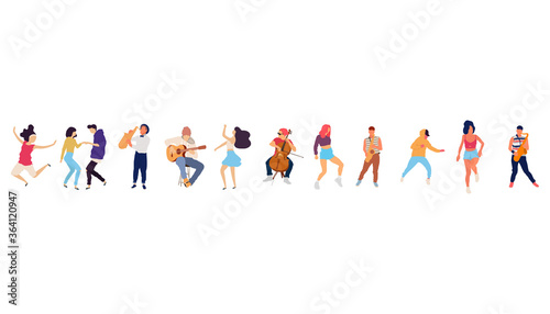 Dancing people vector isolated illustration. Musicians flat illustration