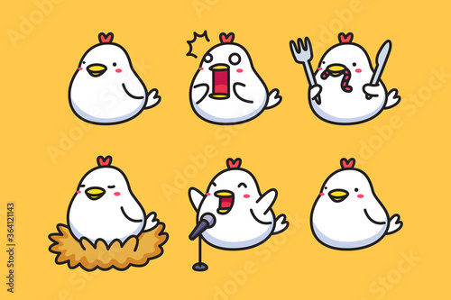 Cute cartoon chicken set