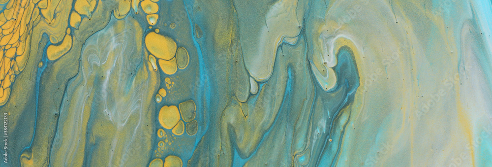 Fototapeta premium art photography of abstract marbleized effect background. Blue, green and gold creative colors. Beautiful paint.