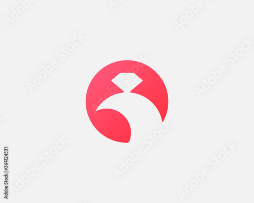 Abstract silhouette peacock logo with diamond logo icon vector design. Simple decorative bird, peafowl in circle symbol vector logotype