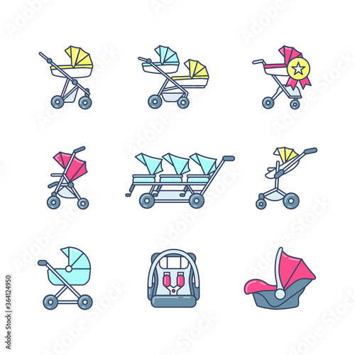 color icons set, baby carriages