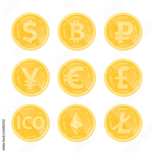 Set of gold currencies isolated on a white background. Vector illustration design.