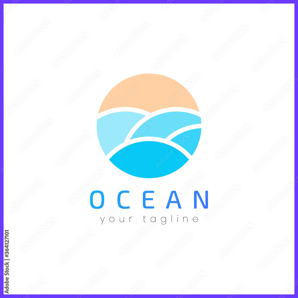 Ocean Wave and sun simple logo design in abstract shape