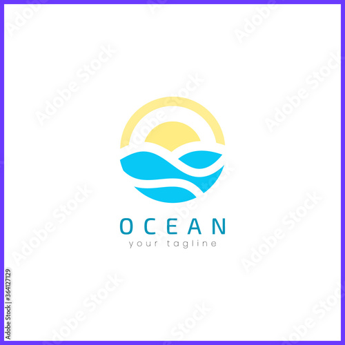 Beach logo design with sun. simple and modern style