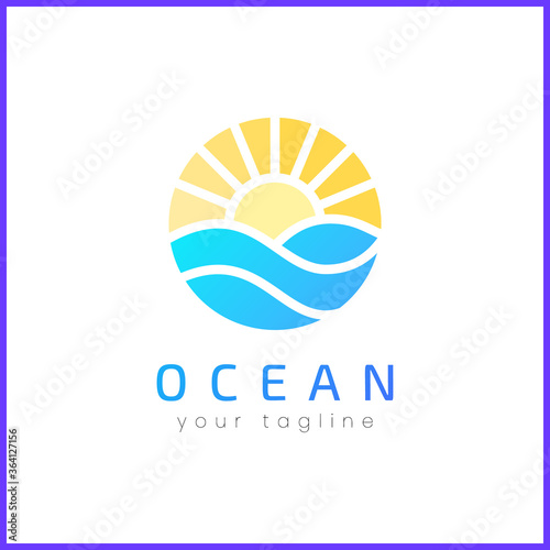 Best Sea Waves and sun logo design in abstract form