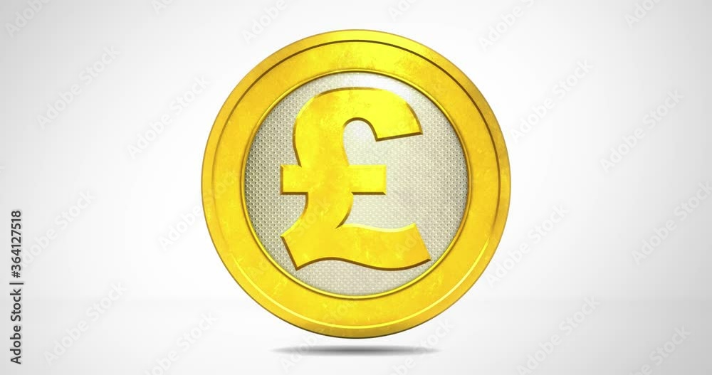 Isolated golden Pound coin loop rotation on white background with alpha channel. Currency 4k loop animation. Business and finance 3D object animation. Isolated golden Pound coin loop rotation on white background with alpha channel. Currency 4k loop animation. Business and finance 3D object animation.