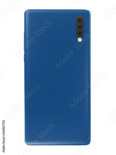 Back view of modern smartphone, mobile isolated on white background