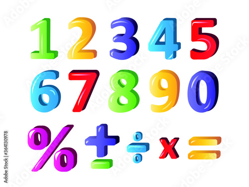 Kids math Cartoon Number Set. Vector set of 1-9 digit baby icons. school Mathematical Symbols. 