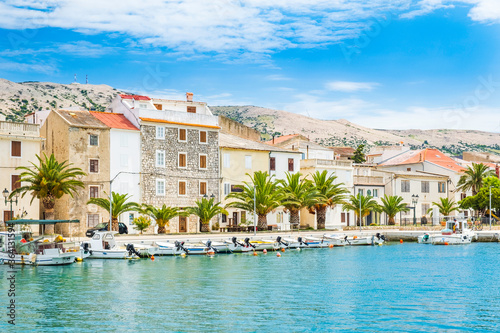 Billede på lærred Croatia, marina and waterfront in small town of Pag on the island of Pag