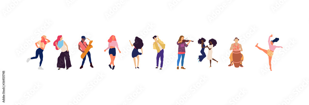 Dancing people vector isolated illustration. Musicians flat illustration