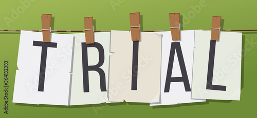 Word "Trial" attached with hairpins