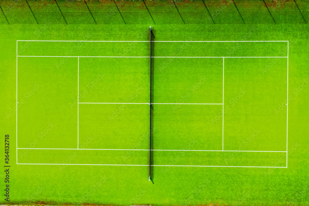 Tennis court field on green grass Baseline for a tinnis sport game isolated on white background