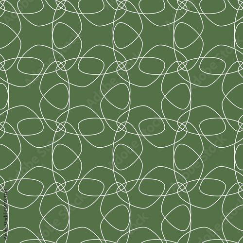Vector white lace flowers. Elegant seamless ornament pattern with hand drawn line art. Tessellation floral elements on a rich green background. For fashion fabric  packaging  invitation  wallpaper.