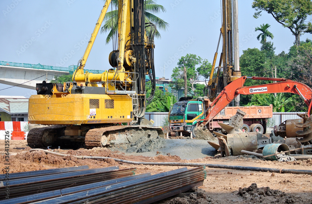 PERAK, MALAYSIA -MAY 26, 2016: Heavy machinery used at the construction site in Malaysia. 