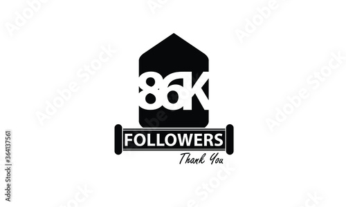 86K, 86.000 Follower Thank you. Sign Ribbon All Black space vector illustration on White background - Vector