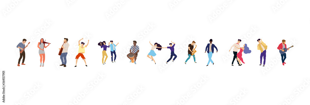 Dancing people vector isolated illustration. Musicians flat illustration Dancing people vector isolated illustration. Musicians flat illustration