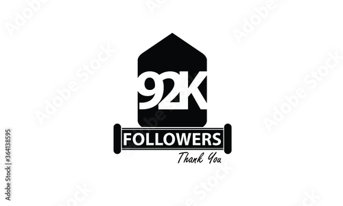 92K, 92.000 Follower Thank you. Sign Ribbon All Black space vector illustration on White background - Vector