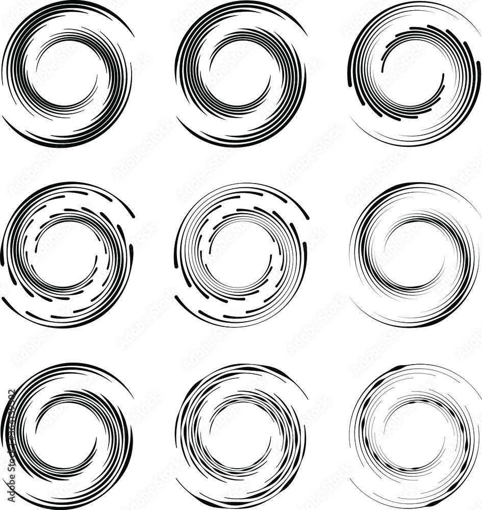 Set of black abstract curved lines. Round form. Geometric art. Trendy design element for frame, logo, tattoo, sign, symbol, web pages, prints, posters, template, pattern and abstract background Set of black abstract curved lines. Round form. Geometric art. Trendy design element for frame, logo, tattoo, sign, symbol, web pages, prints, posters, template, pattern and abstract background