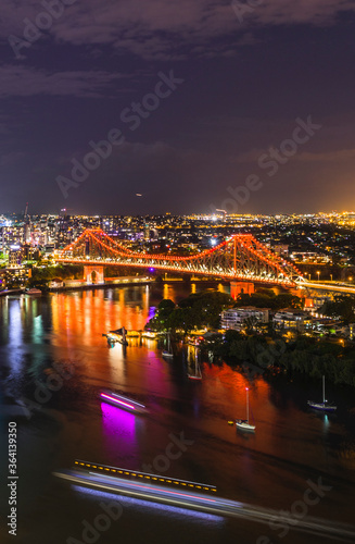 Story Bridge lit up after dark, Brisbane, Australia.