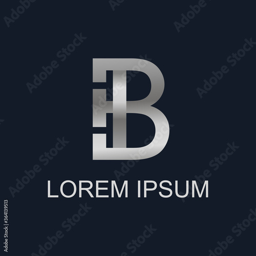 Letter B vector illustration for business card, ad, logo, print. Logotype B template for business. Corporate identity for luxury label or company branding. Premium brand design in blue and silver.