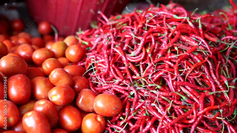 Pile of fresh hot chili peppers at Traditional Market Pile of fresh hot chili peppers at Traditional Market