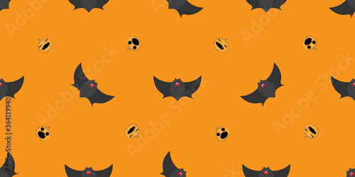Bat seamless pattern, Bats flying on orange background, Halloween seamless pattern. 