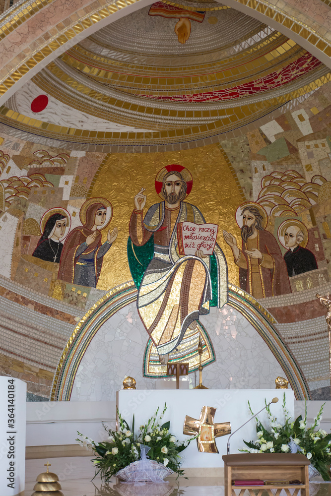 Obraz premium Częstochowa, Poland, June 23, 2020: Mosaic at the Shrine of Divine Mercy in the Valley of Divine Mercy