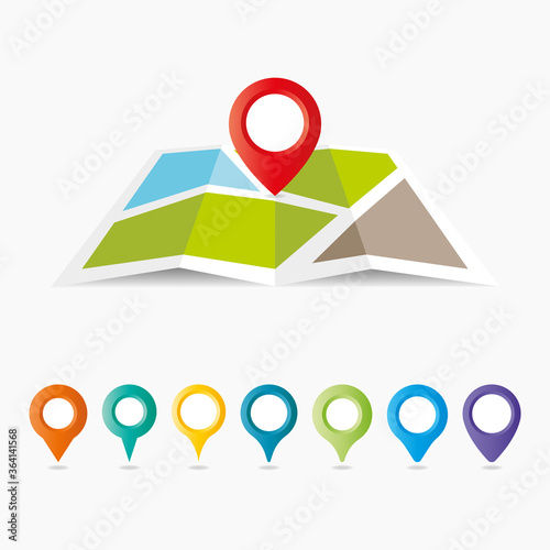 Pin on map, Colourful mapping pin icon, navigation pins. GPS. Vector Illustration.