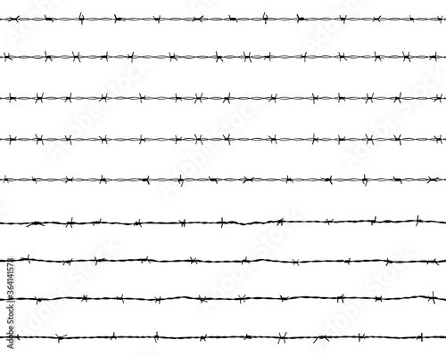 Black silhouette of the barbed wire on a white background