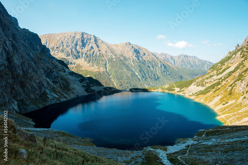 Amazing landscape of Morskie Oko lake with green water
