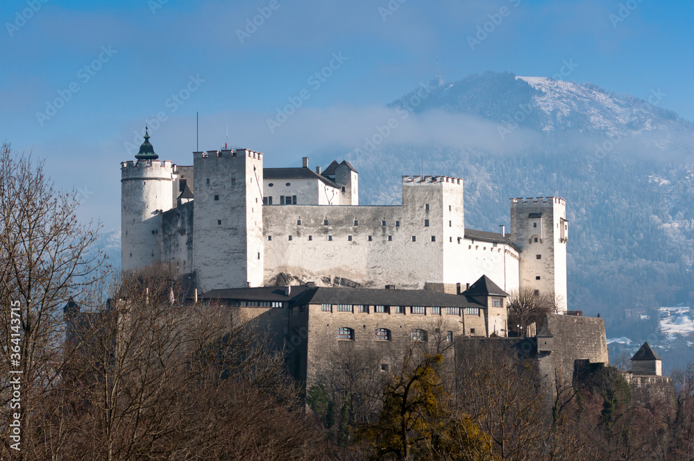 Hohensalzburg Fortress sits atop the Festungsberg, a small hill in the Austrian city of Salzburg