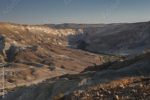 View of Nahal Zin, a 120 km long intermittent stream, the largest canyon in country, as seen from Sde Boker field school, Negev desert, Israel. © MoVia1