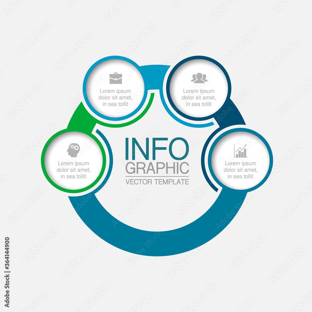 Vector infographic template, circle with 4 steps or options. Data presentation, business concept design for web, brochure, diagram.